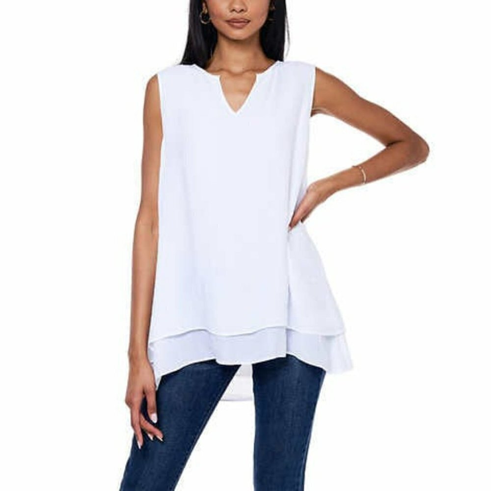 NWT Cristina B Women's Lightweight Blouse Soft Double Layer Hi-low Hem Sleeveles